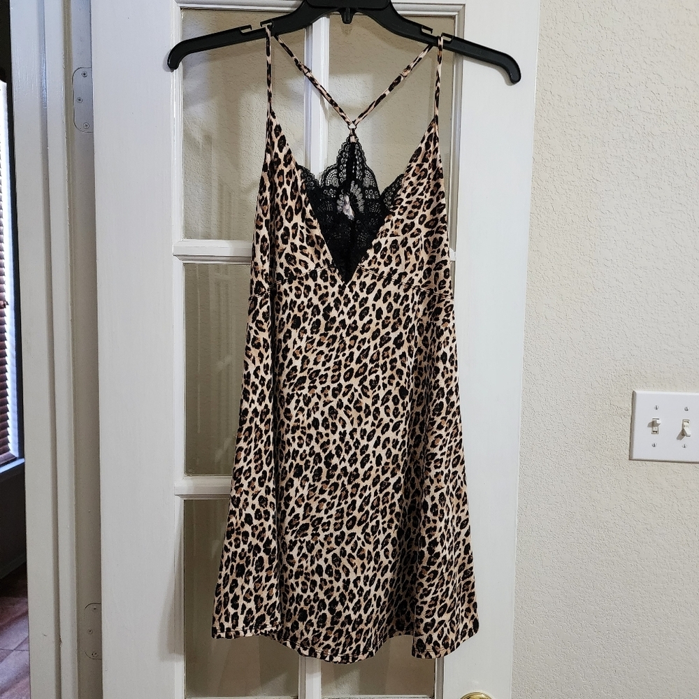 Apt 9 Leopard Print Lace Back Chemise Slip Dress L Intimates Sleepwear Lounge
